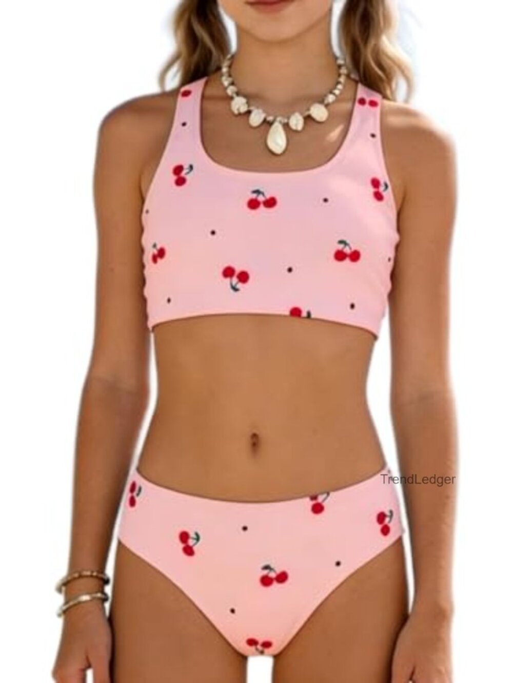 Cherry Print Girls Bikini Set Tank Top High Waist Two Piece Swimwear